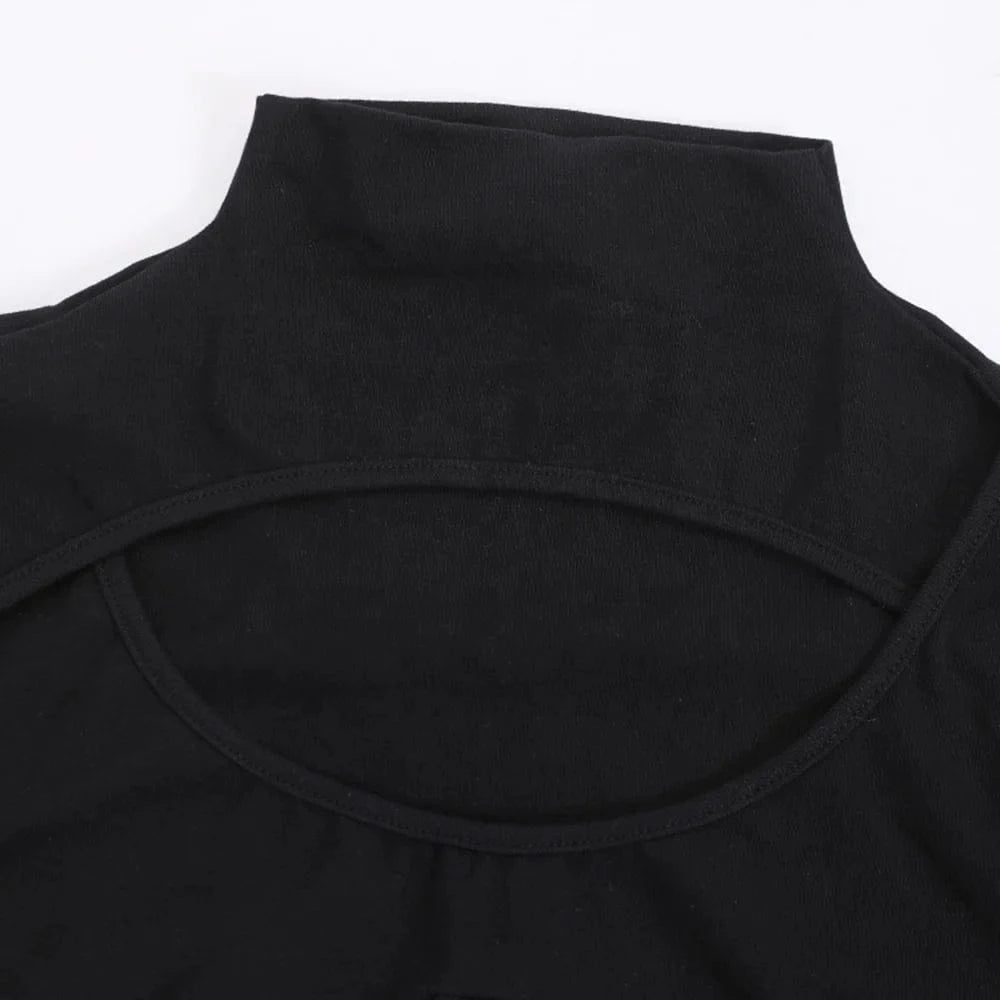 OUDINA Women's Clothing New Tops Sexy Slim Fit Bottoming Shirt Hollow Stitching PU Cuff Design Knitted Top