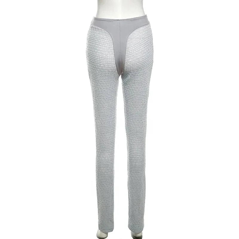 OUDINA Women's New Fashion Knitted Low-waist Street Style Tight Long Casual Pants For Women