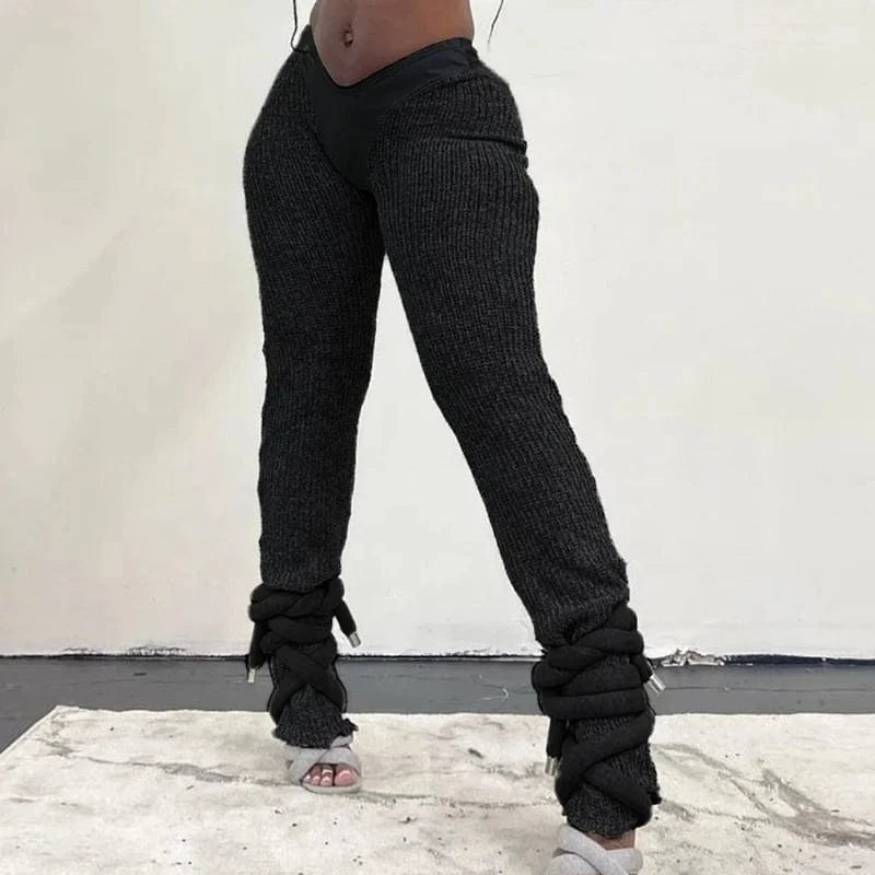OUDINA Women's New Fashion Knitted Low-waist Street Style Tight Long Casual Pants For Women
