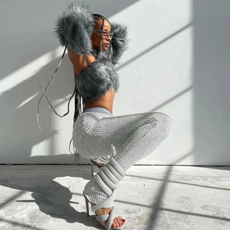 OUDINA Women's New Fashion Knitted Low-waist Street Style Tight Long Casual Pants For Women