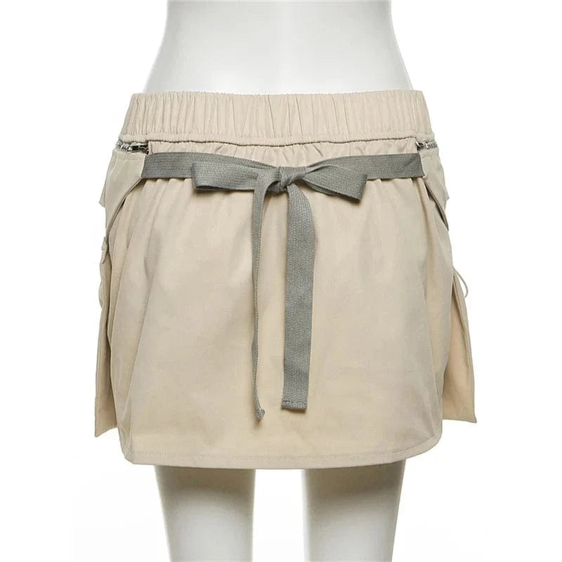 OUDINA Women's New Fashion Street Cargo Skirt With Pockets Solid Color Hip Mini Skirts For Women