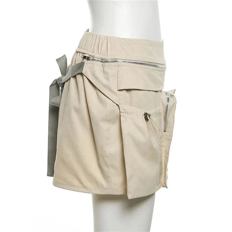 OUDINA Women's New Fashion Street Cargo Skirt With Pockets Solid Color Hip Mini Skirts For Women