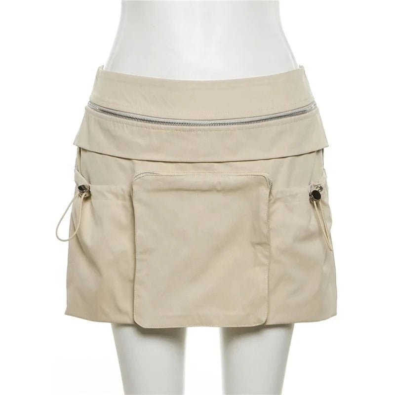OUDINA Women's New Fashion Street Cargo Skirt With Pockets Solid Color Hip Mini Skirts For Women