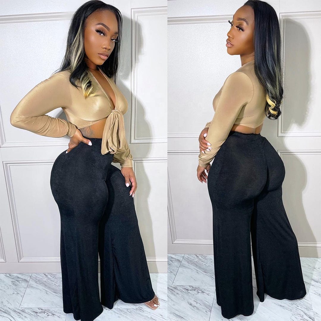 OUDINA Women's Velvet Casual Pant Trousers High Stretch Fashion Solid Color Pants Wide Leg Pants Women