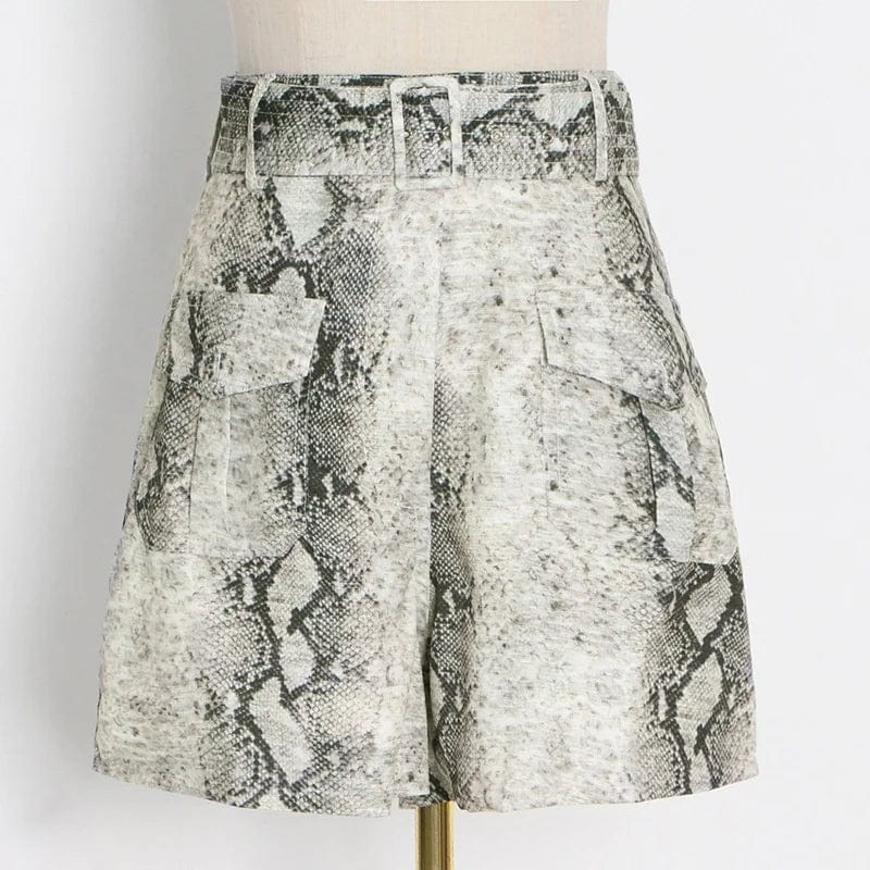 OUDINANew Casual Lapel Single Button Mid-sleeve Printed Top Shirt Pocket Splicing Two Piece Shorts Sets For Women