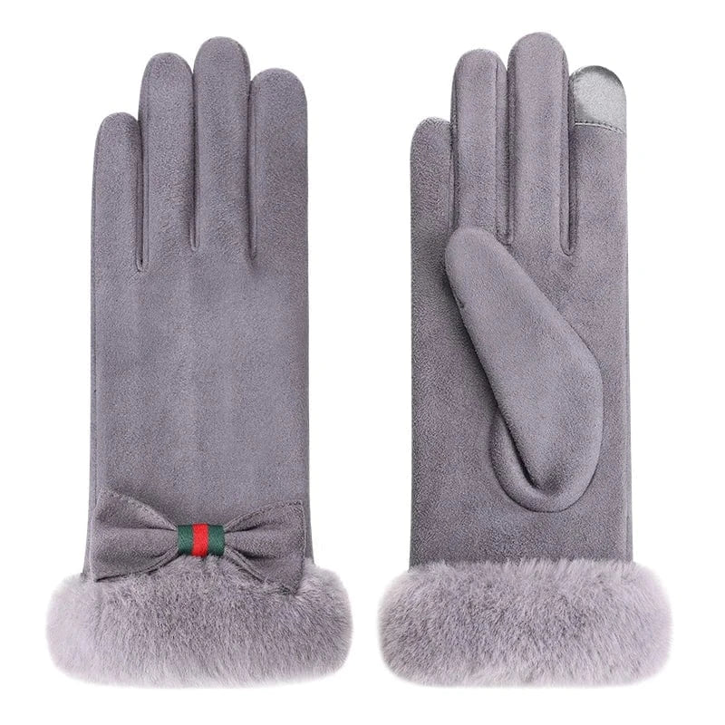 Outdoor cute bow comfortable lining winter windproof touch screen fashion gloves for women