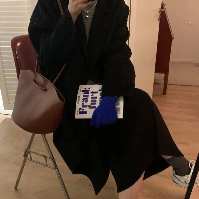 Oversized Women Cashmere Wool Coat Autumn Handmade Turn Down Collar Long Wool Coats