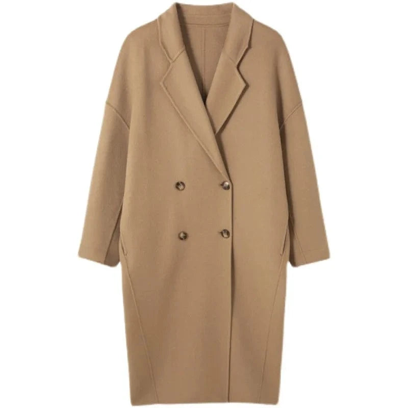 Oversized Women Cashmere Wool Coat Autumn Handmade Turn Down Collar Long Wool Coats