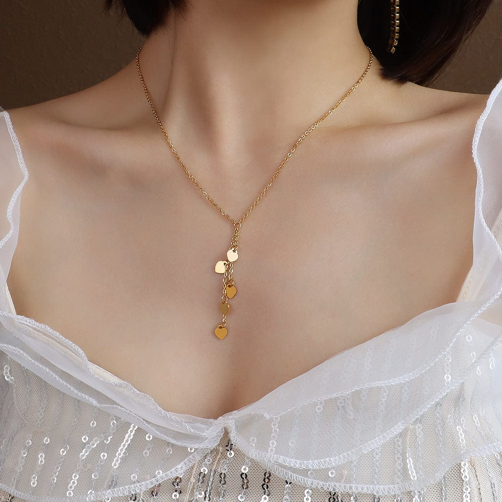 P014 gold tassel peach heart necklace 405cm New Luxury Long Tassel Heart Pendant Necklace Gold Color Drop Necklaces for Women Fashion Jewelry Gift