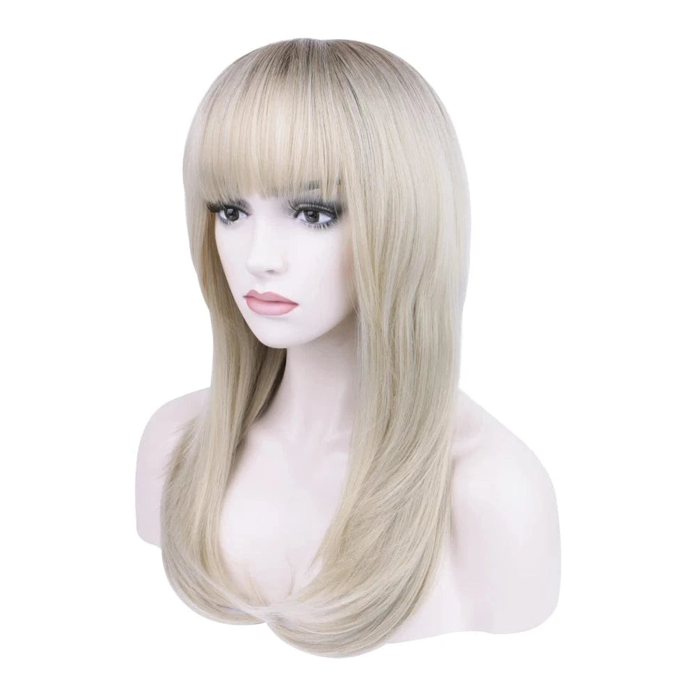 P13258 Becus Hair Straight Synthetic Wigs for Sale Long Brown Wig with Bang Baby Hair