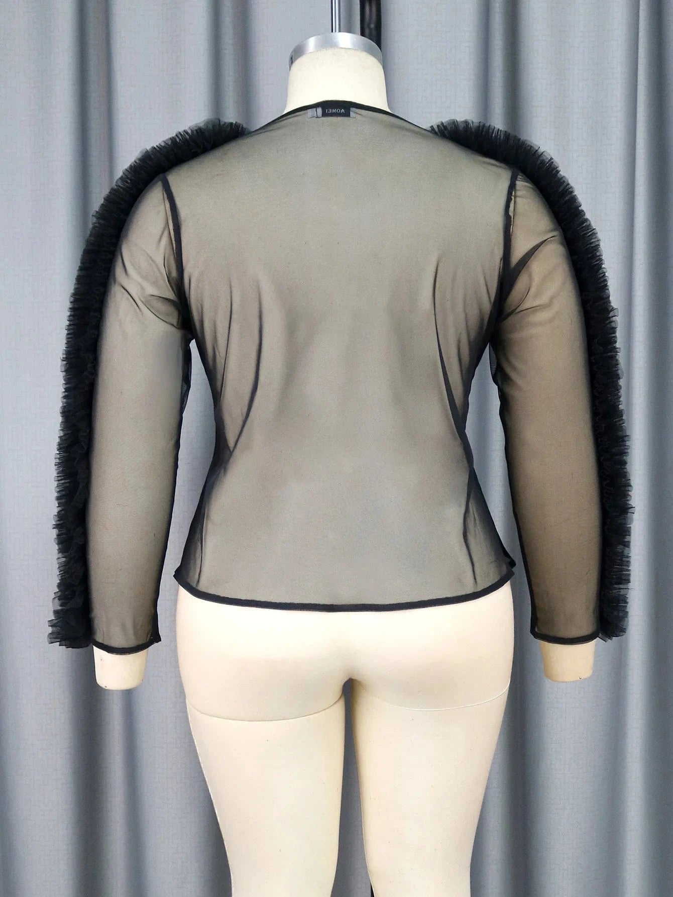 P230 Sexy See Through Long Sleeve V Neck Mesh Patchwork Tops