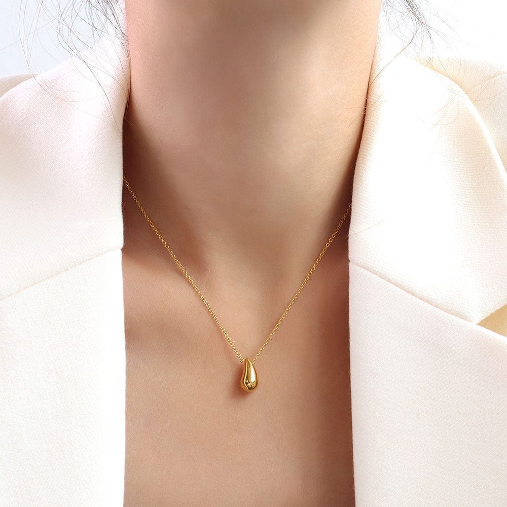P510 Gold, small size necklace 40 5cm Minimalist Stainless Steel Gold Waterdrop Pendant Necklace for Women Classic Exquisite Metal Neck Jewelry