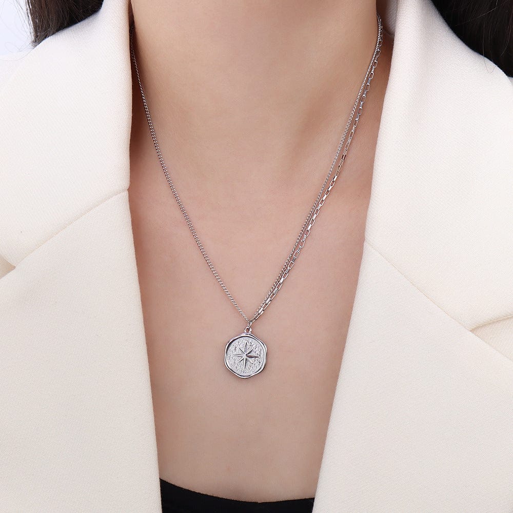 P574 steel necklace 40 5cm New Stainless Steel Gold Pendant Necklace For Women Girls Vintage Round Disc Star Shape Simple Necklace Jewelry Gift