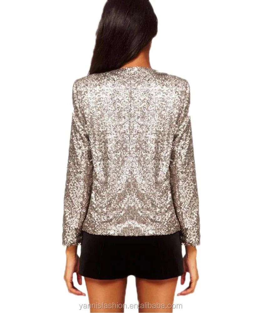 Paillette Long Sleeve Loose Women Basic Coats Womens Spring Autumn Jackets Red Sequin Vintage Short Shiny Jacket E4461