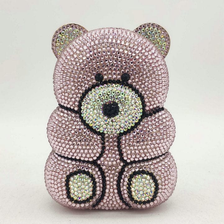 panda 11*6*15 cm / CBG823055-10# Panda Shaped Handbag Purse Women Diamond Clutch Animal Bear Shaped Bling Evening Bag