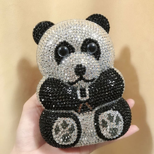 Panda Shaped Handbag Purse Women Diamond Clutch Animal Bear Shaped Bling Evening Bag