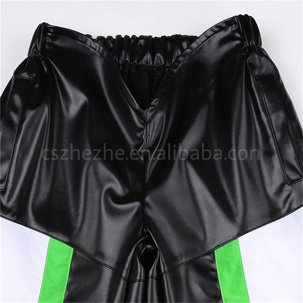 pants New Motorcycle Streetwear Fall Winter Spring Color Block Fashion Casual Trousers V Waist Pu Leather Pants Women Leather Pants