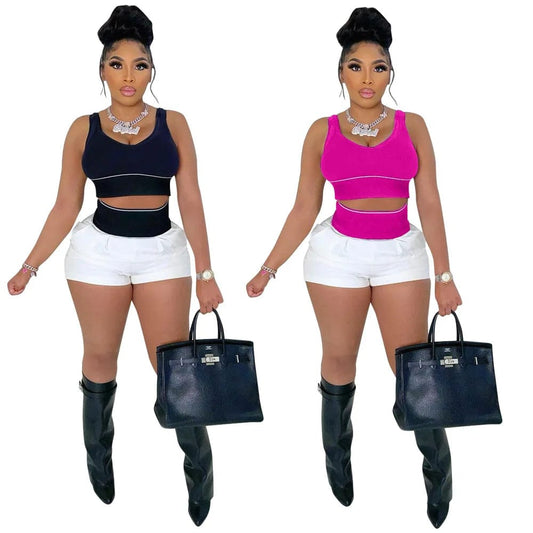 Patchwork Tank Tops Two Piece Shorts Set Clothing Summer Clothing Fashion Two Pieces Shorts Set Casual 2 Piece Women Outfit