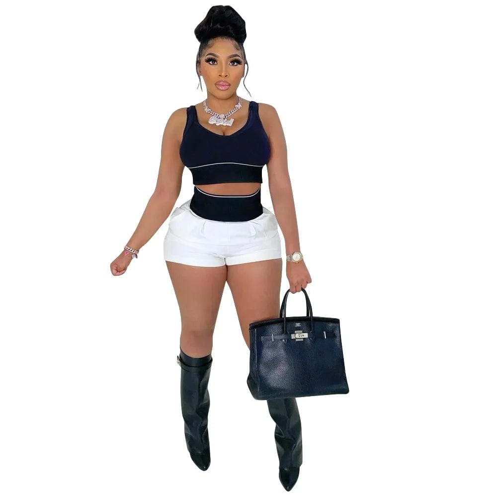 Patchwork Tank Tops Two Piece Shorts Set Clothing Summer Clothing Fashion Two Pieces Shorts Set Casual 2 Piece Women Outfit
