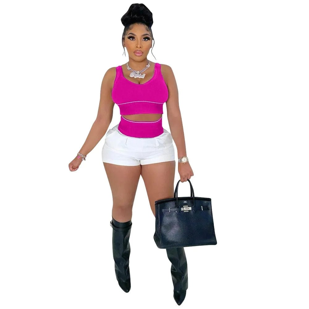 Patchwork Tank Tops Two Piece Shorts Set Clothing Summer Clothing Fashion Two Pieces Shorts Set Casual 2 Piece Women Outfit