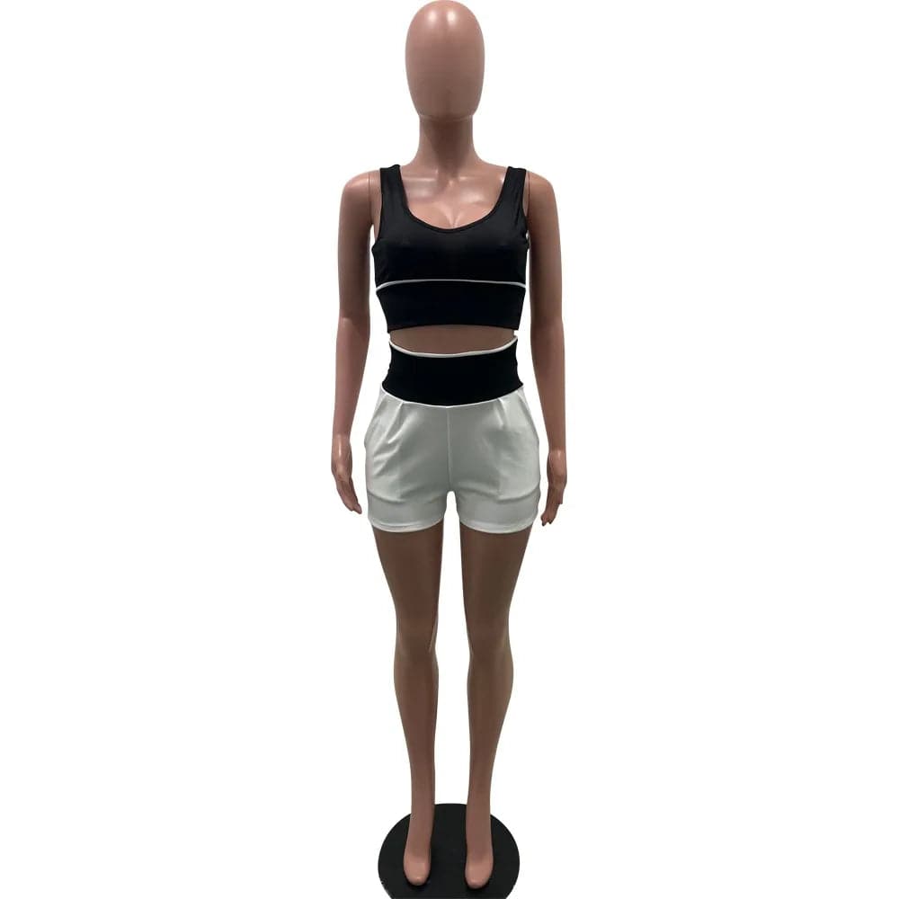 Patchwork Tank Tops Two Piece Shorts Set Clothing Summer Clothing Fashion Two Pieces Shorts Set Casual 2 Piece Women Outfit