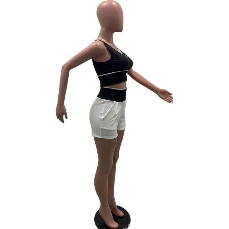 Patchwork Tank Tops Two Piece Shorts Set Clothing Summer Clothing Fashion Two Pieces Shorts Set Casual 2 Piece Women Outfit