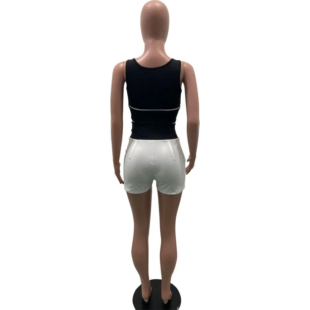 Patchwork Tank Tops Two Piece Shorts Set Clothing Summer Clothing Fashion Two Pieces Shorts Set Casual 2 Piece Women Outfit