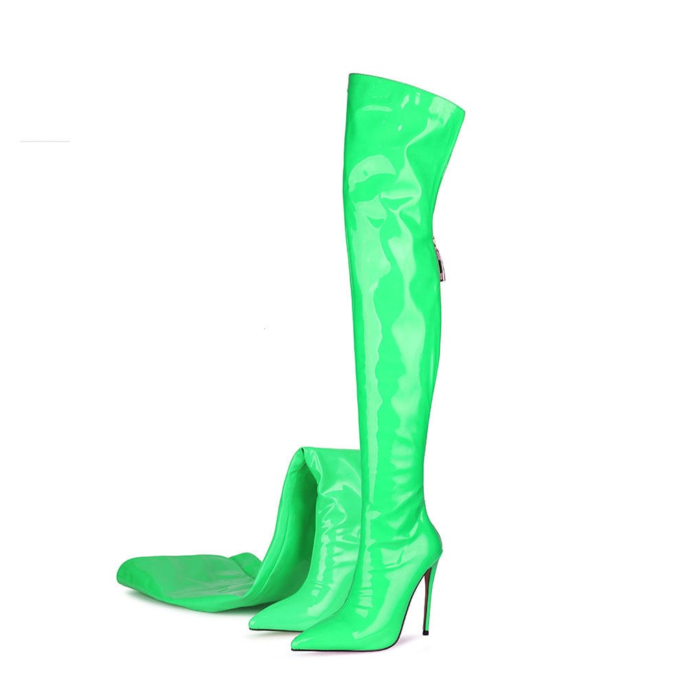 PDEP 2022 new style thigh high boots for women with zipper  bright color pink patent shining pu ladies over the knee  heel boots