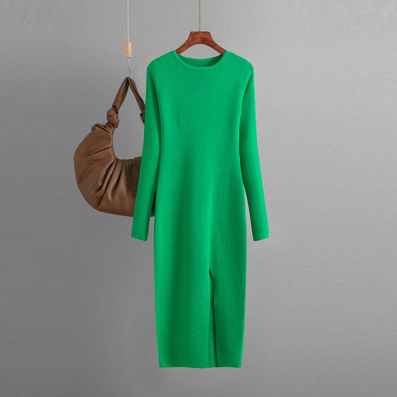 PDEP 2023 autumn and winter slim knit dress  mid-length long sleeve skinny bottom-up knit sweater dress for women