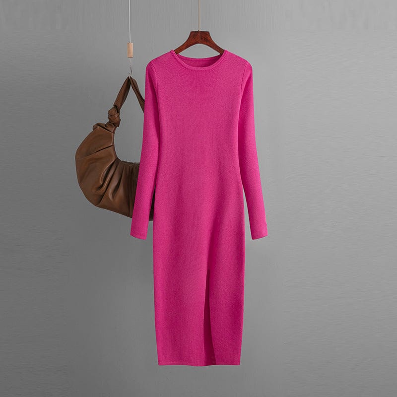 PDEP 2023 autumn and winter slim knit dress  mid-length long sleeve skinny bottom-up knit sweater dress for women