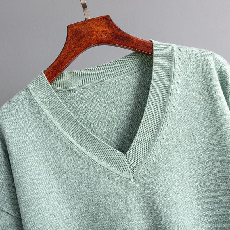 PDEP 2023 fashion women autumn and winter  new V-neck loose casual pullover knitted sweater and wide leg pants two piece set