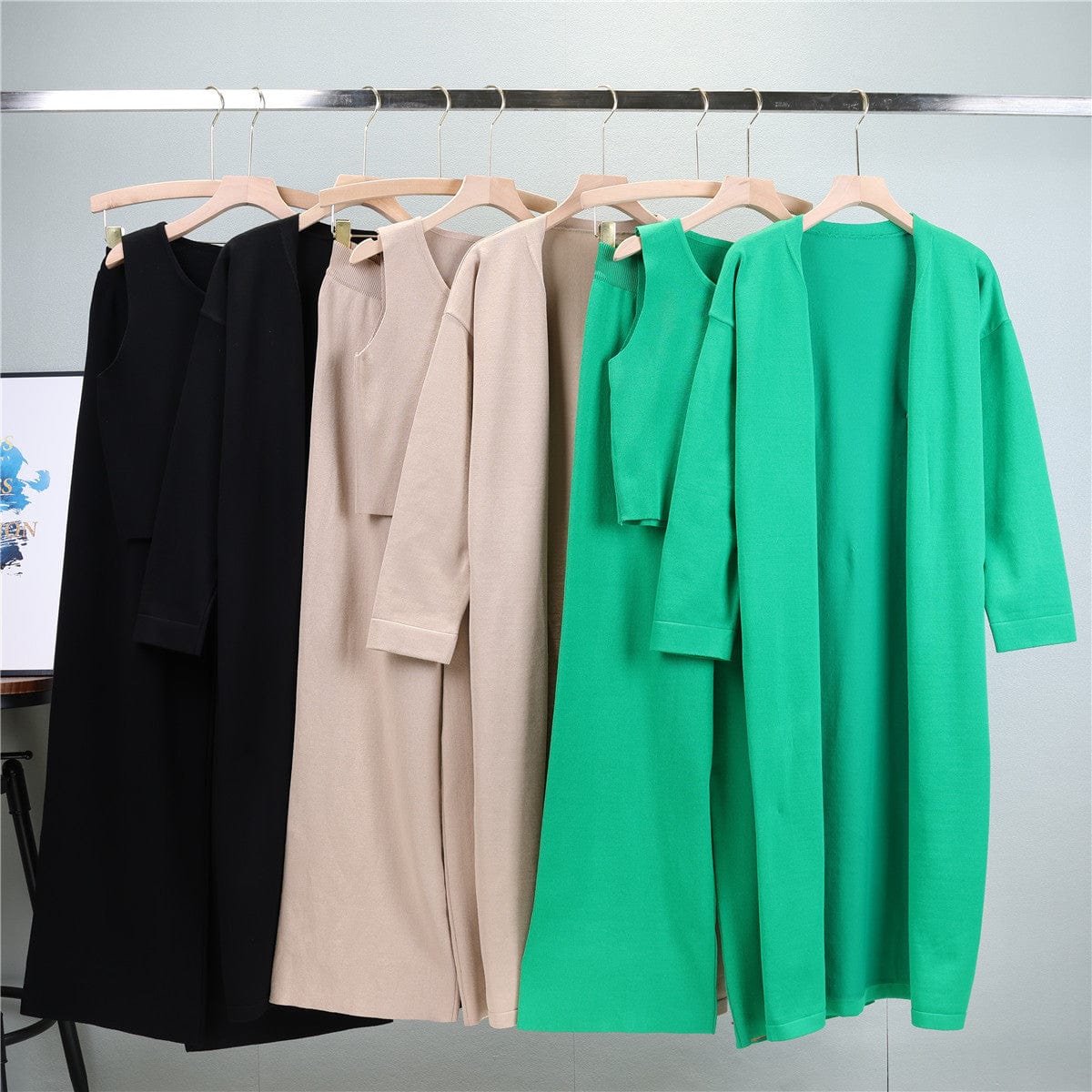 PDEP 2023 new loungewear knitting suit women's autumn long shawl cardigan sweater vest and wide-leg pants s piece sweater set wo