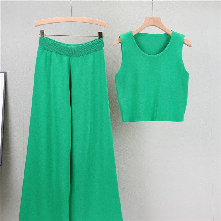 PDEP 2023 new loungewear knitting suit women's autumn long shawl cardigan sweater vest and wide-leg pants s piece sweater set wo