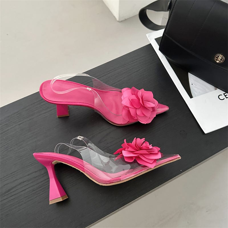 PDEP 2023 new sling back women's shoes flower elegant point toe  ladies  high heels shoes clear transparent heeled sandals