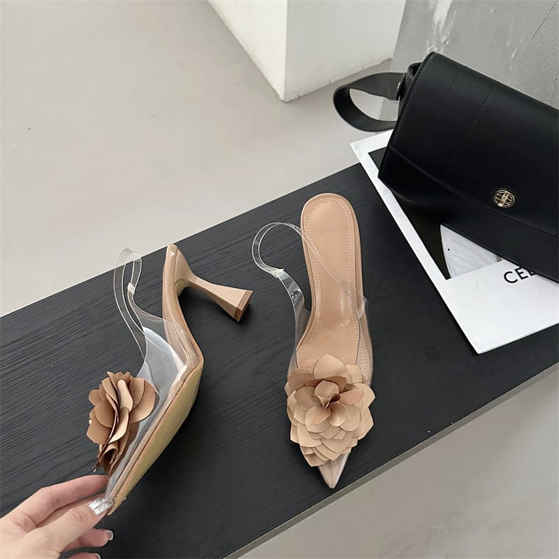 PDEP 2023 new sling back women's shoes flower elegant point toe  ladies  high heels shoes clear transparent heeled sandals