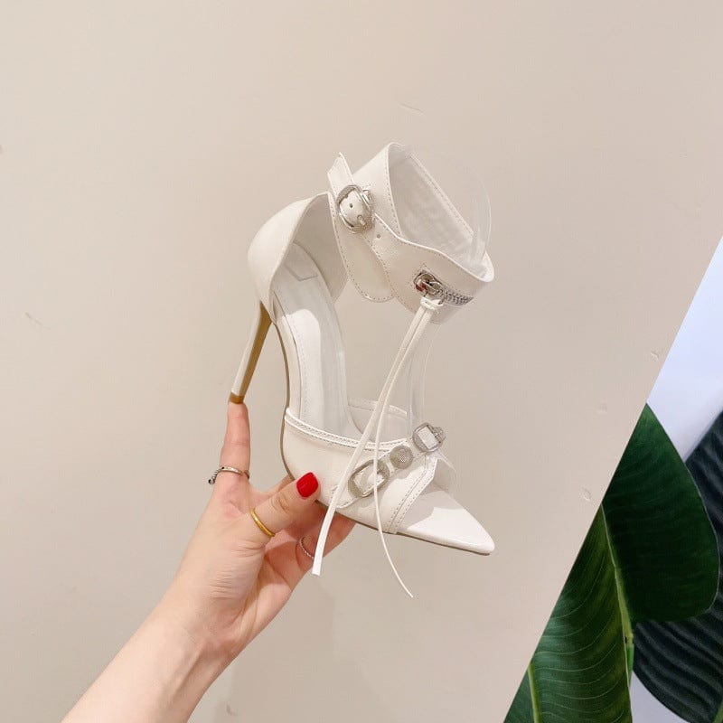 PDEP 2023  Rivet Slim stiletto Heeled sandals Point toe ladies High Heels Large Size ankle strap  lace up Women high heel shoes