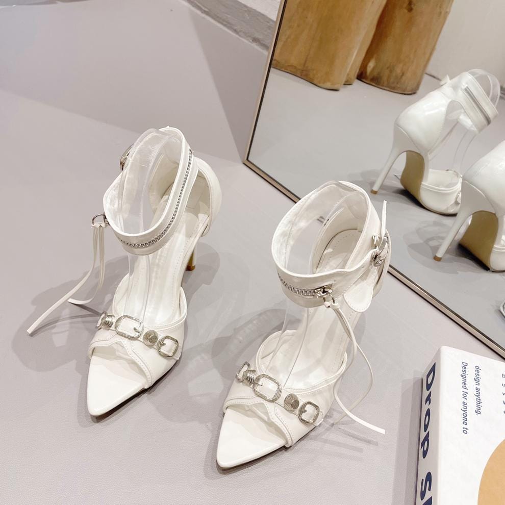 PDEP 2023  Rivet Slim stiletto Heeled sandals Point toe ladies High Heels Large Size ankle strap  lace up Women high heel shoes