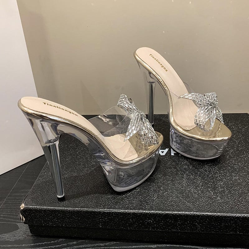 PDEP 2023 Summer Waterproof Platform Fashion platform Transparent thick Ultra High Heel Sandals Women's Slippers chunky mule