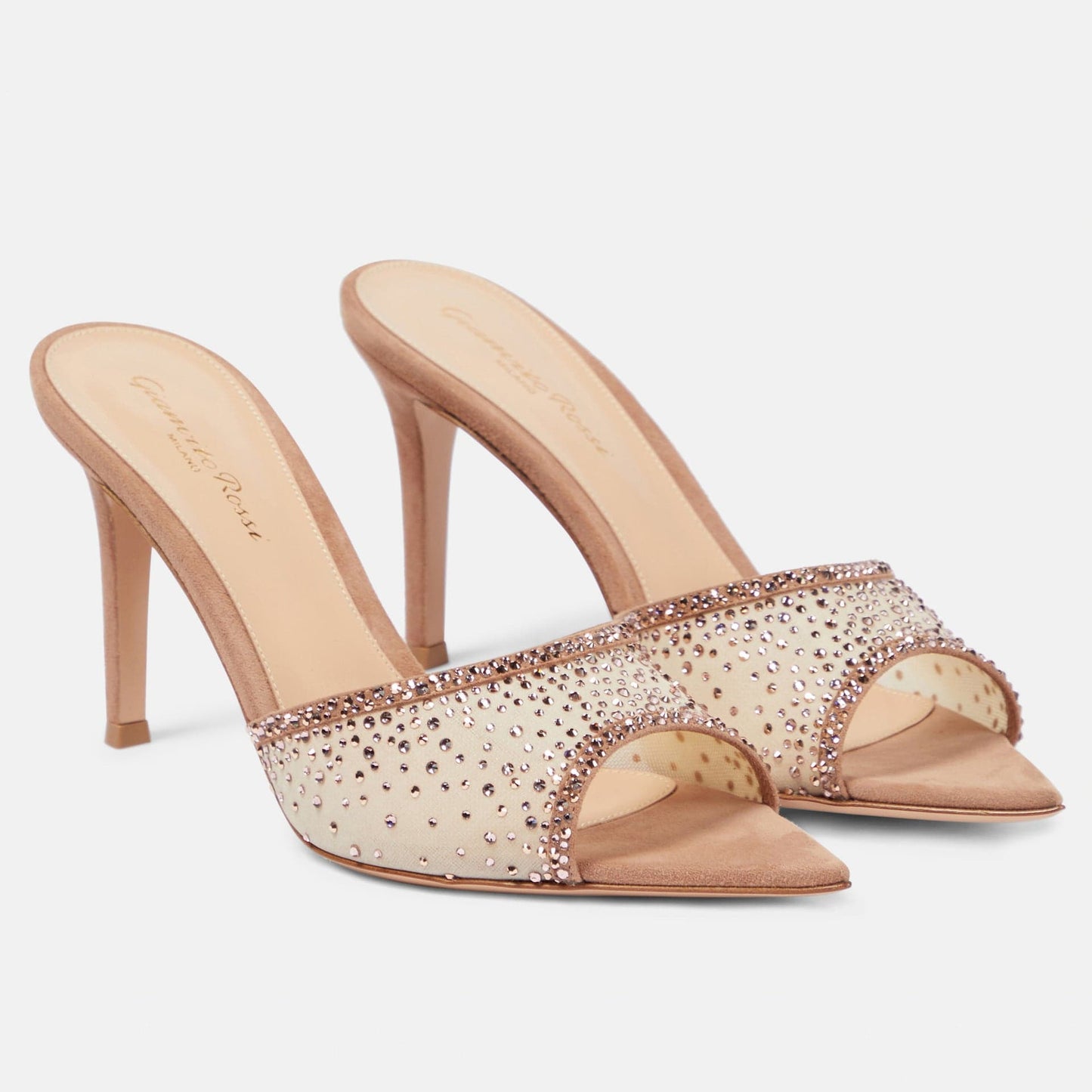 PDEP 2023 women rhinestone  stiletto high heel slippers elegant point toe mule sexy heeled sandals for ladies