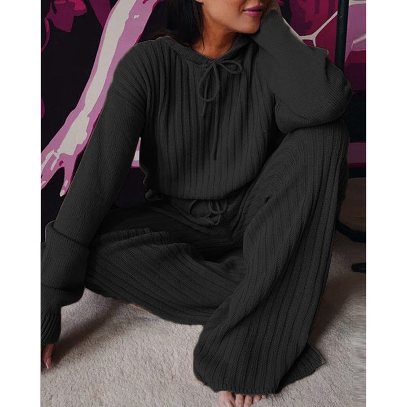 PDEP 2023 women's  autumn new long sleeve loose cotton thread hooded leisure pajamas lounge wear for women two piece set