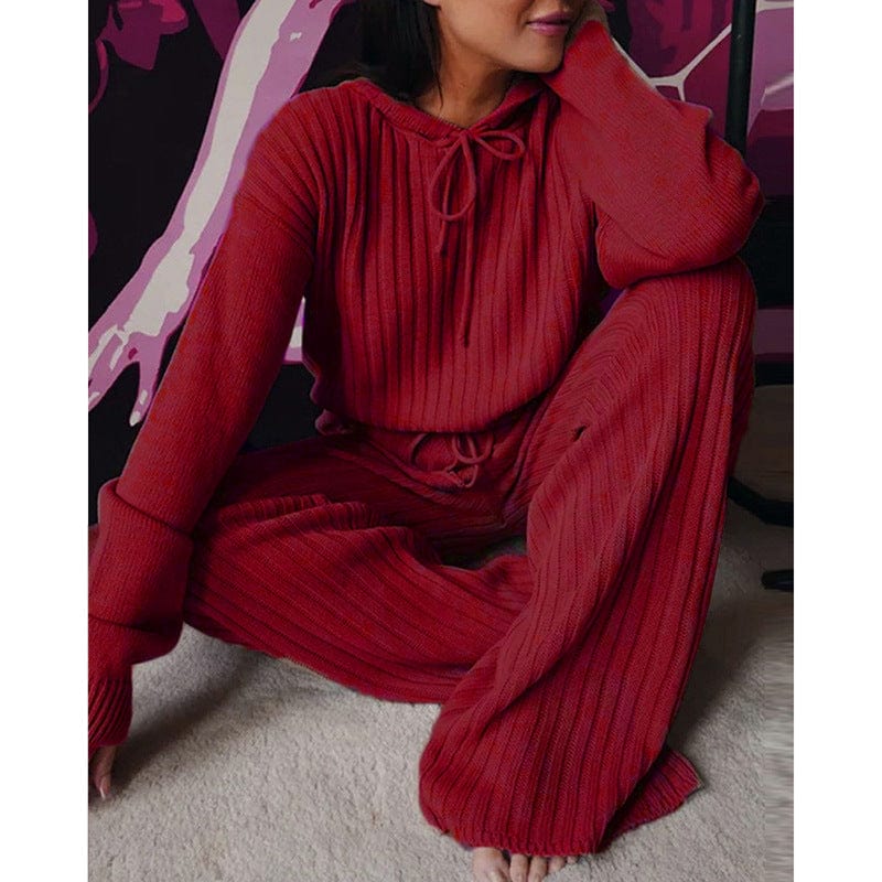 PDEP 2023 women's  autumn new long sleeve loose cotton thread hooded leisure pajamas lounge wear for women two piece set