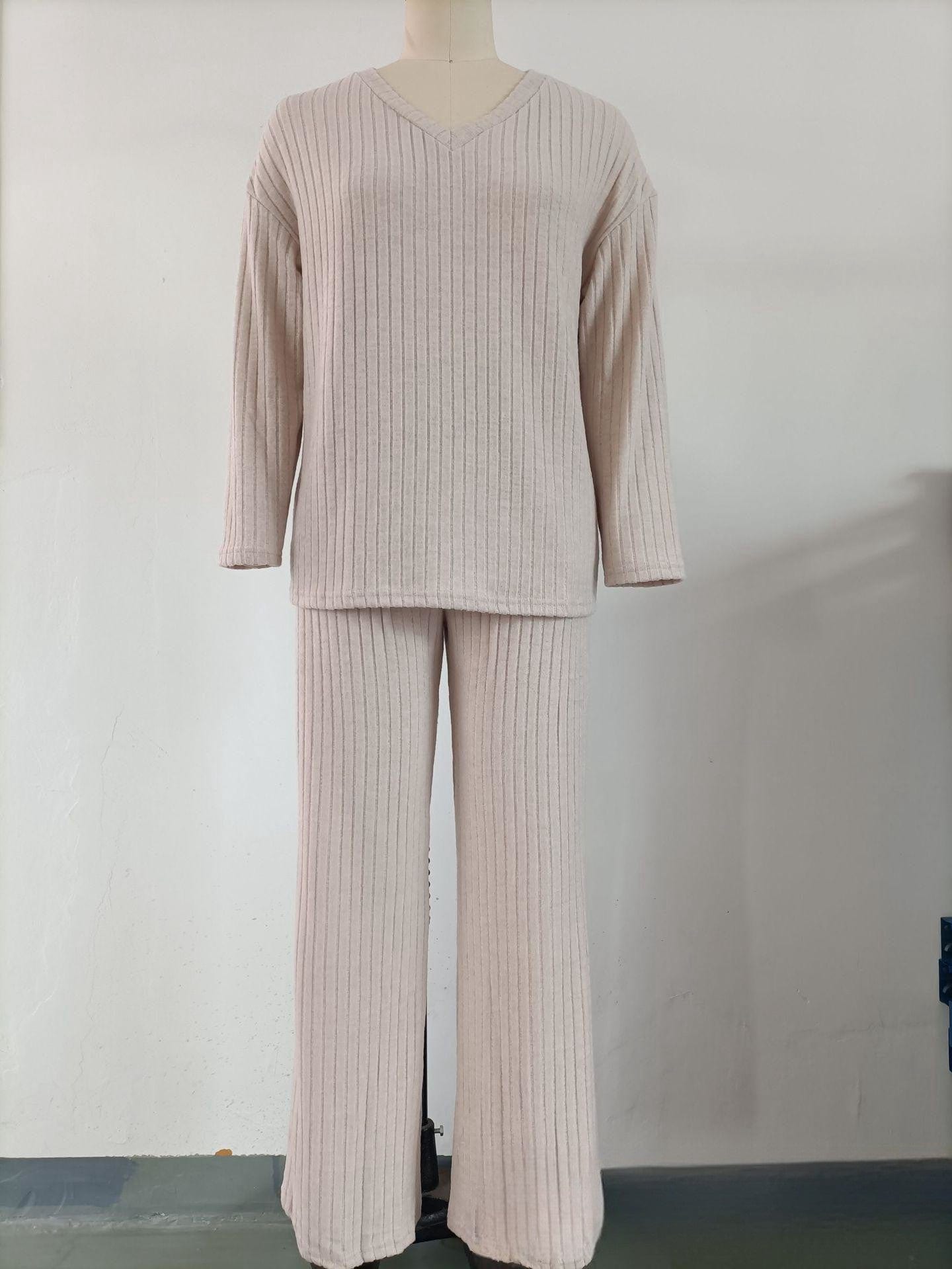 PDEP autumn and winter new two piece set casual straight wide leg pant and long sleeve top lounge wear pajamas sets for women