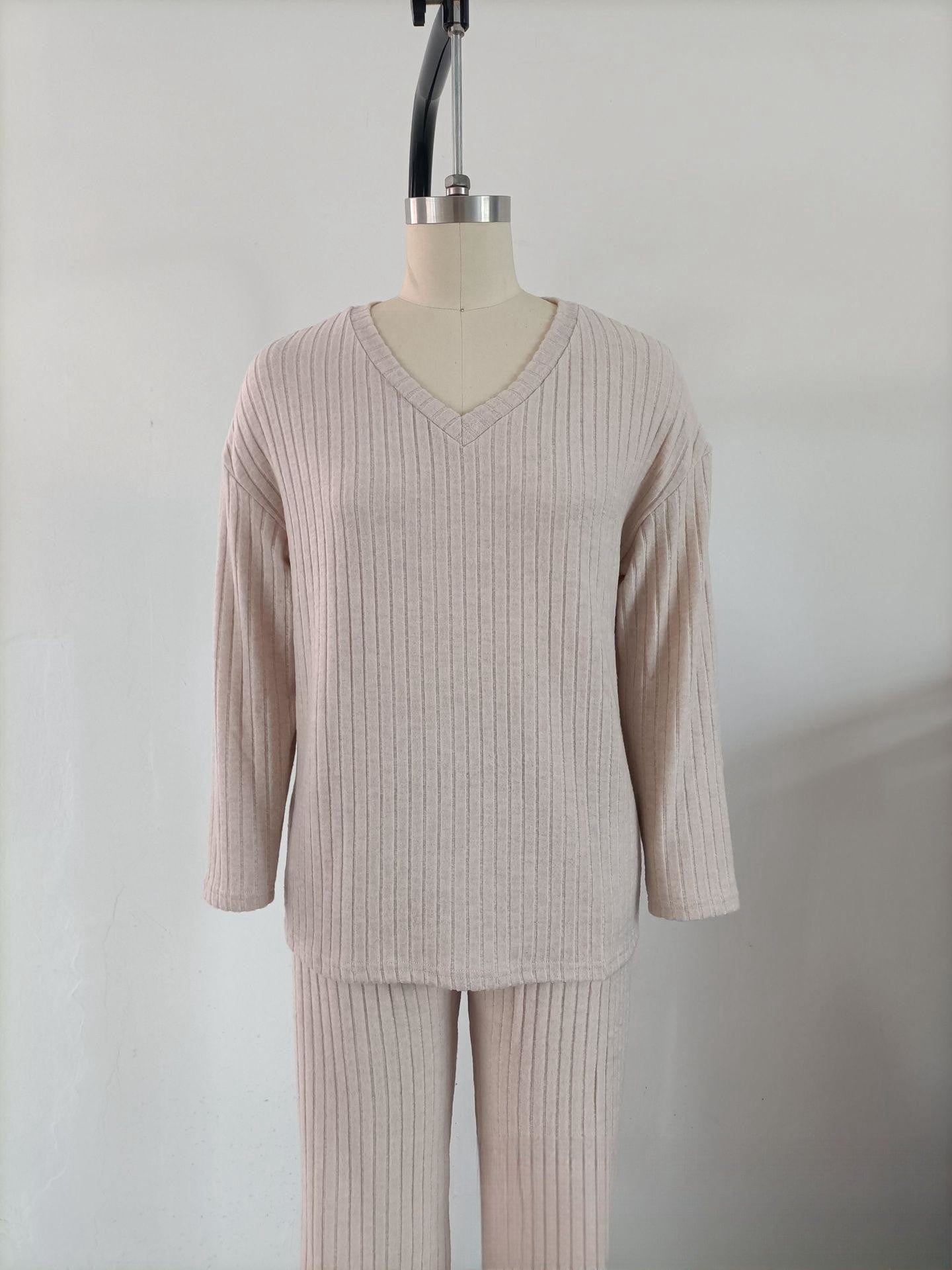 PDEP autumn and winter new two piece set casual straight wide leg pant and long sleeve top lounge wear pajamas sets for women