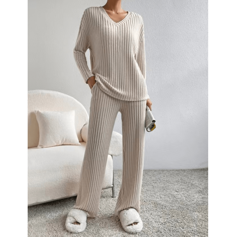 PDEP autumn and winter new two piece set casual straight wide leg pant and long sleeve top lounge wear pajamas sets for women