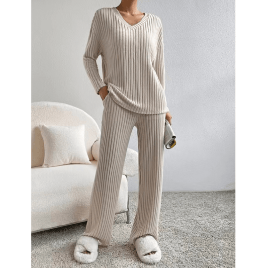 PDEP autumn and winter new two piece set casual straight wide leg pant and long sleeve top lounge wear pajamas sets for women