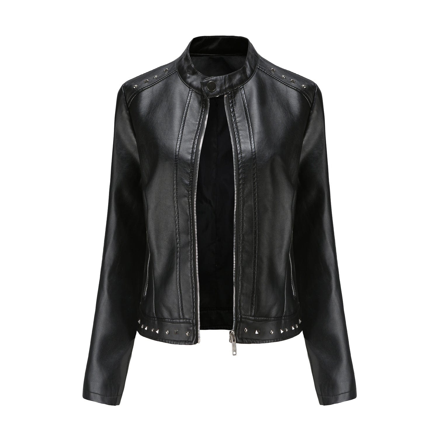 PDEP high quality formal large size 5XL luxury ladies PU jackets studded leather women winter coat and jackets