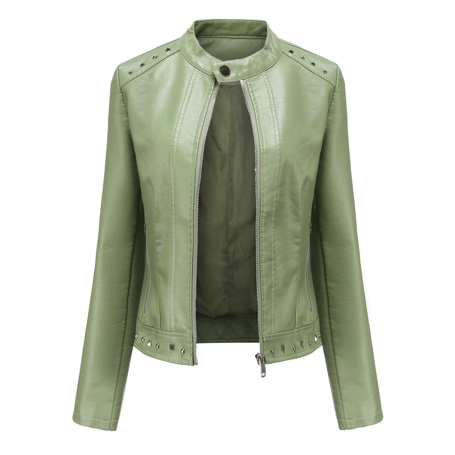 PDEP high quality formal large size 5XL luxury ladies PU jackets studded leather women winter coat and jackets