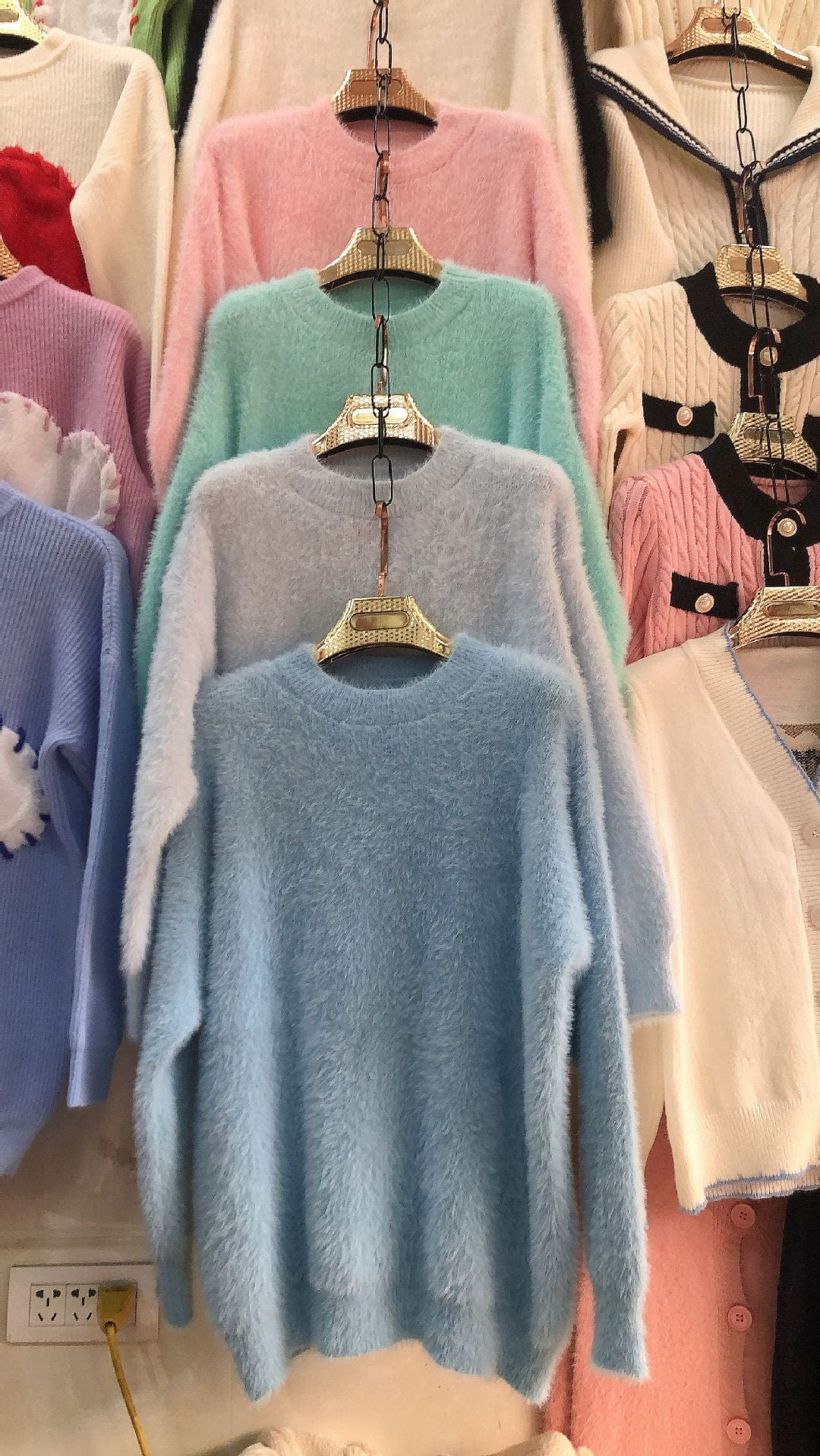 PDEP round neck pullover with imitation mink fur sweater women's loose Korean lazy mohair  knitted sweater women