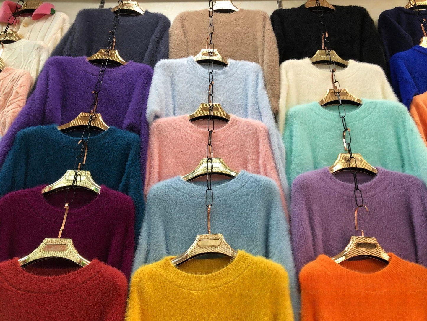 PDEP round neck pullover with imitation mink fur sweater women's loose Korean lazy mohair  knitted sweater women