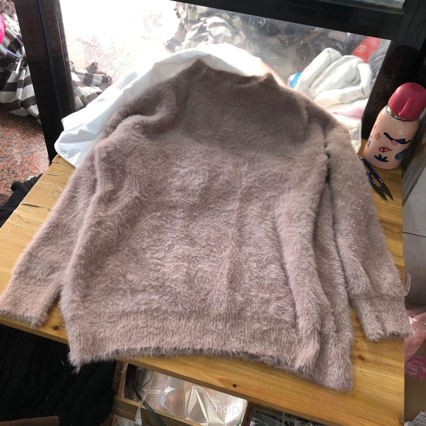 PDEP round neck pullover with imitation mink fur sweater women's loose Korean lazy mohair  knitted sweater women